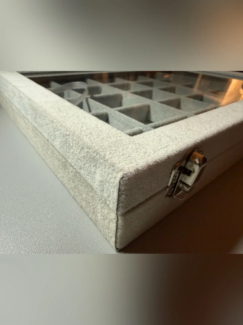 Plush Jewelry Storage Tray Organizer in Light Gray